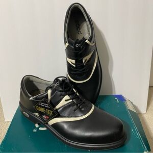 ECCO Women's Golf Cleats - size 41 (10/10.5) Black & Cream Classic Saddle NWT